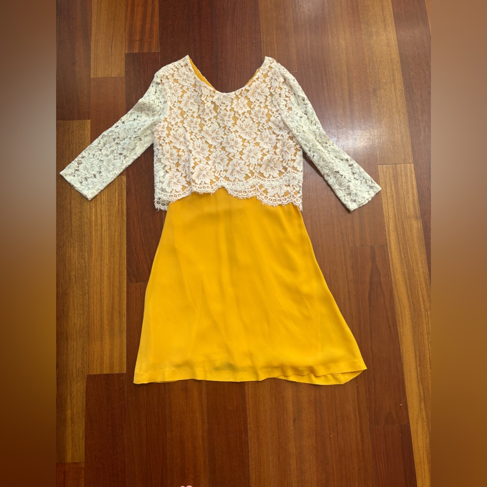 Sandro lace/fabric Sundress with 3/4 Sleeves for Wedding Guest